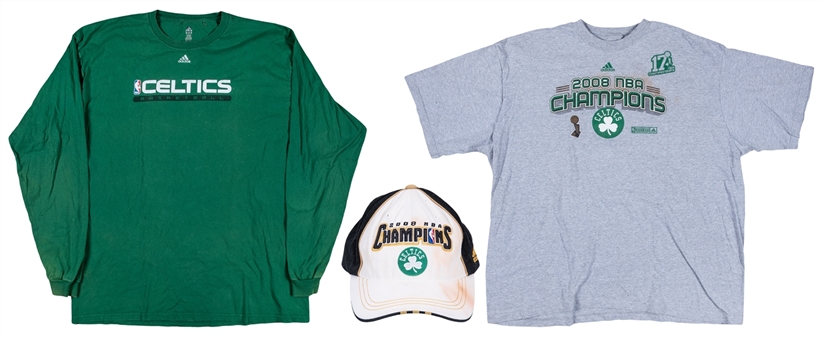 2008 Kevin Garnett Celebration-Worn Boston Celtics NBA Finals T-Shirt, Longsleeve and Hat (MEARS)